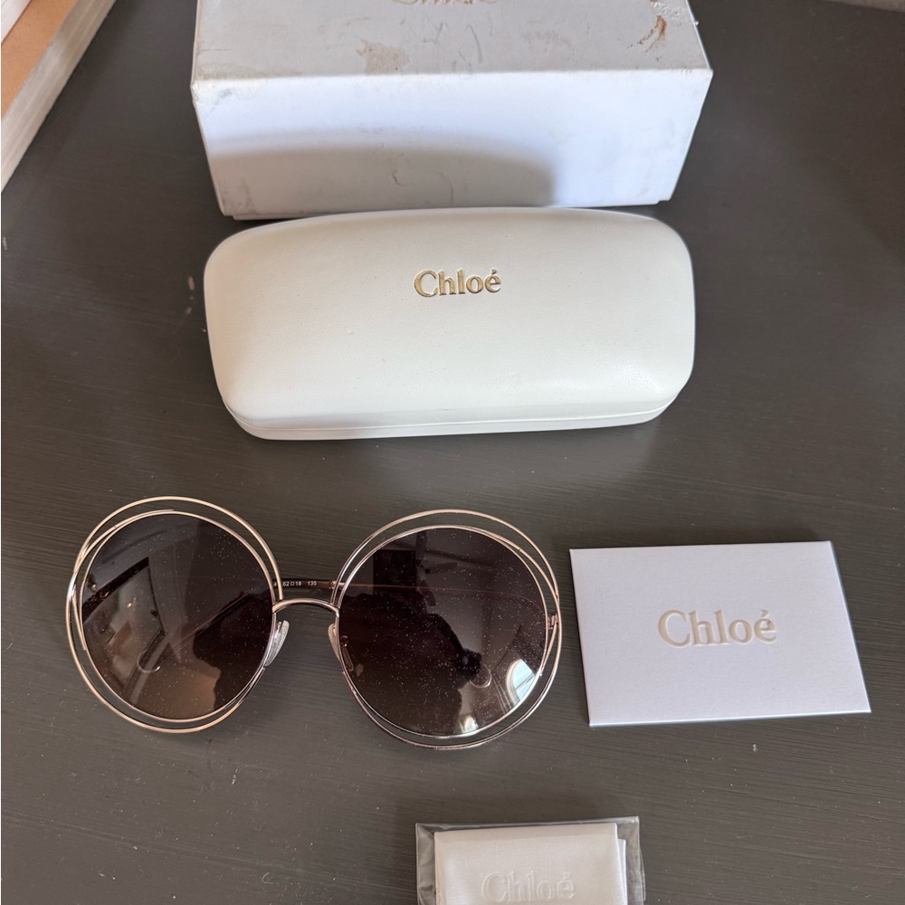 Chloé Round Double-Rim Sunglasses in Gold with Brown Lenses